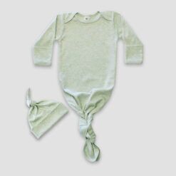 Baby Knotted Gown and Beanie Set Sage Heather - Polyester Cotton Blend - LGS3821SG - The Laughing Giraffe®